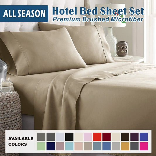 4 Piece Bed Sheet Set- Bedding Sheets & Pillowcases -Breathable Bedding - Wrinkle, Fade, Stain Resistant-Deep Pocket Flat Fitted Bed Sheet Set(Cream White,Queen)