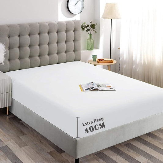 Hotel Quality Fitted Sheet - 1 Piece Fitted Sheet  -Breathable Bedding - Wrinkle, Fade, Stain Resistant- 16inch/40cm Deep Pocket Fitted Bed Sheet-Wrinkle and Fade Resistant,(White,Queen)