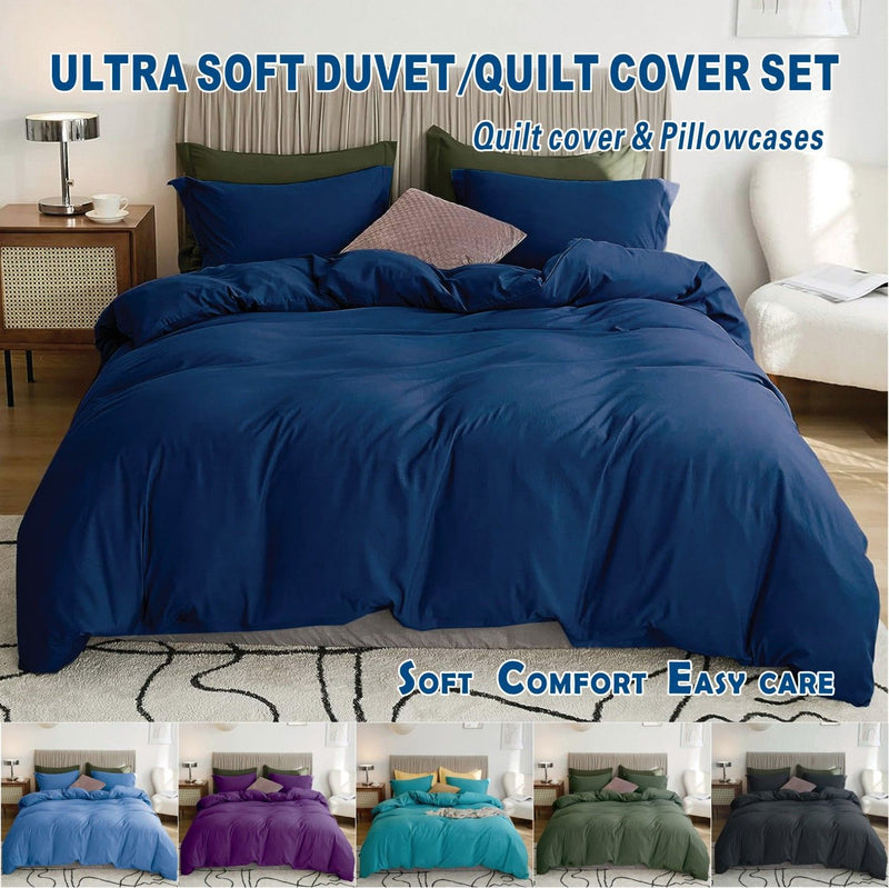 2 Piece Hotel Soft Microfiber Quilt Cover Set-2000TC Duvet/Donna Cover Set & Pillowcases -1 Quilt Cover Zipper Closure & 1 x Pillowcases-Breathable Bedding - Wrinkle, Fade, Stain Resistant(Navy,Single)