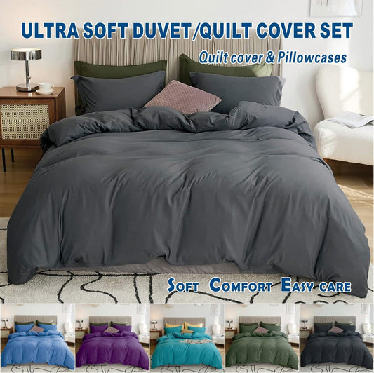 2 Piece Hotel Soft Microfiber Quilt Cover Set-2000TC Duvet/Donna Cover Set & Pillowcases -1 Quilt Cover Zipper Closure & 1 x Pillowcases-Breathable Bedding - Wrinkle, Fade, Stain Resistant(Dark gray,Single)