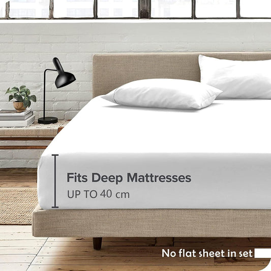 2 Piece Fitted Sheet Set- Fitted Sheet & Pillowcases -Breathable Bedding - Wrinkle, Fade, Stain Resistant- 40cm Deep Pocket Fitted Bed Sheet Set(White,SINGLE)