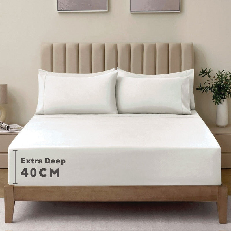 2 Piece Fitted Sheet Set- Fitted Sheet & Pillowcases -Breathable Bedding - Wrinkle, Fade, Stain Resistant- 40cm Deep Pocket Fitted Bed Sheet Set(Raw white,Single)