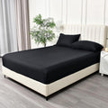 2 Piece Fitted Sheet Set- Fitted Sheet & Pillowcases -Breathable Bedding - Wrinkle, Fade, Stain Resistant- 40cm Deep Pocket Fitted Bed Sheet Set(Black,Single)