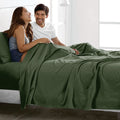 3 Piece Bed Sheet Set- Bedding Sheets & Pillowcases -Breathable Bedding - Wrinkle, Fade, Stain Resistant-Deep Pocket Flat Fitted Bed Sheet Set(Olive green,Single)