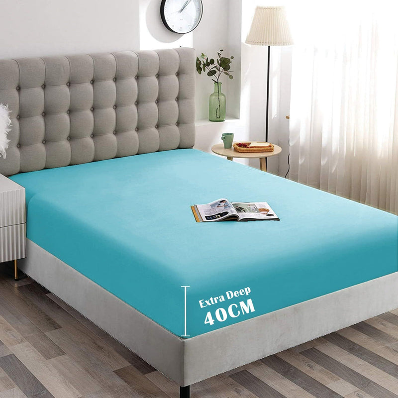 Hotel Quality Fitted Sheet - 1 Piece Fitted Sheet  -Breathable Bedding - Wrinkle, Fade, Stain Resistant- 16inch/40cm Deep Pocket Fitted Bed Sheet-Wrinkle and Fade Resistant,(Ice blue,Single)