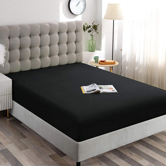 Hotel Quality Fitted Sheet - 1 Piece Fitted Sheet  -Breathable Bedding - Wrinkle, Fade, Stain Resistant- 16inch/40cm Deep Pocket Fitted Bed Sheet-Wrinkle and Fade Resistant,(Black,Single)