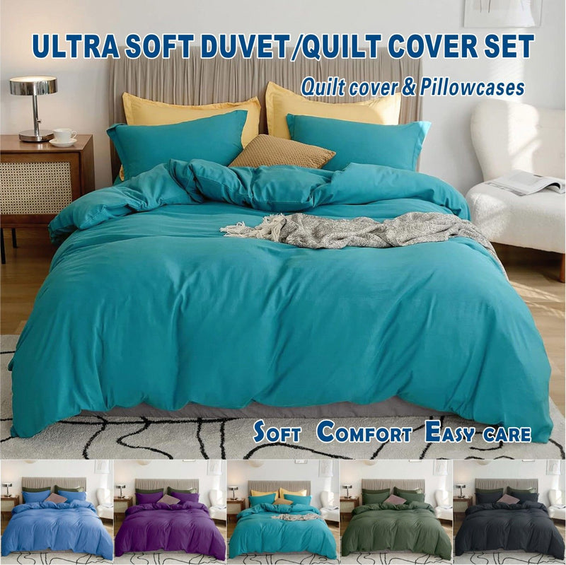 3 Piece Hotel Soft Microfiber Quilt Cover Set-2000TC Duvet/Donna Cover Set & Pillowcases -1 Quilt Cover Zipper Closure & 1 x Pillowcases-Breathable Bedding - Wrinkle, Fade, Stain Resistant(Biscay blue,Super King)