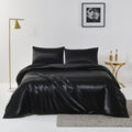 Satin Quilt cover Set Hotel 3 Pieces Quilt cover with Pillowcase, Art Silk Bedding Set-Luxury Soft Silky pillowcase for Hair and Skin, Similar to Silk Duvet/Donna Cover Set- 3 Pieces(Double,Black)