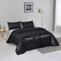 Satin Quilt cover Set Hotel 3 Pieces Quilt cover with Pillowcase, Art Silk Bedding Set-Luxury Soft Silky pillowcase for Hair and Skin, Similar to Silk Duvet/Donna Cover Set- 3 Pieces(Double,Black)