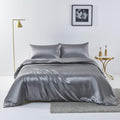 Satin Quilt cover Set Hotel 3 Pieces Quilt cover with Pillowcase, Art Silk Bedding Set-Luxury Soft Silky pillowcase for Hair and Skin, Similar to Silk Duvet/Donna Cover Set- 3 Pieces(Double,Grey)