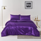 Satin Quilt cover Set Hotel 3 Pieces Quilt cover with Pillowcase, Art Silk Bedding Set-Luxury Soft Silky pillowcase for Hair and Skin, Similar to Silk Duvet/Donna Cover Set- 3 Pieces(Double,Purple)