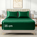 Satin Fitted Sheet Set Hotel 3 Pieces Fitted Sheet with Pillowcase, Art Silk Bedding Set-Luxury Soft Silky Sheets for Hair and Skin, Similar to Silk Fitted Sheets Set 3 Pieces(Double,Green)