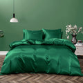 Satin Quilt cover Set Hotel 3 Pieces Quilt cover with Pillowcase, Art Silk Bedding Set-Luxury Soft Silky pillowcase for Hair and Skin, Similar to Silk Duvet/Donna Cover Set- 3 Pieces(King,Green)