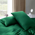 Satin Quilt cover Set Hotel 3 Pieces Quilt cover with Pillowcase, Art Silk Bedding Set-Luxury Soft Silky pillowcase for Hair and Skin, Similar to Silk Duvet/Donna Cover Set- 3 Pieces(King,Green)