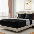 Satin Fitted Sheet Set Hotel 3 Pieces Fitted Sheet with Pillowcase, Art Silk Bedding Set-Luxury Soft Silky Sheets for Hair and Skin, Similar to Silk Fitted Sheets Set 3 Pieces(King,Black)