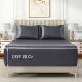 Satin Fitted Sheet Set Hotel 3 Pieces Fitted Sheet with Pillowcase, Art Silk Bedding Set-Luxury Soft Silky Sheets for Hair and Skin, Similar to Silk Fitted Sheets Set 3 Pieces(King,Grey)