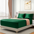 Satin Fitted Sheet Set Hotel 3 Pieces Fitted Sheet with Pillowcase, Art Silk Bedding Set-Luxury Soft Silky Sheets for Hair and Skin, Similar to Silk Fitted Sheets Set 3 Pieces(King,Green)