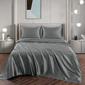Art Silk Satin Sheet Set Hotel 4 Pieces Fitted/Flat Sheet Bedding Set-Luxury Soft Silky Sheets for Hair and Skin, Similar to Silk Bed Sheets Set 4 Pieces(King,Grey)