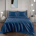 Art Silk Satin Sheet Set Hotel 3 Pieces Fitted/Flat Sheet Bedding Set-Luxury Soft Silky Sheets for Hair and Skin, Similar to Silk Bed Sheets Set 3 Pieces(King Single,Navy)