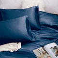 Art Silk Satin Sheet Set Hotel 3 Pieces Fitted/Flat Sheet Bedding Set-Luxury Soft Silky Sheets for Hair and Skin, Similar to Silk Bed Sheets Set 3 Pieces(King Single,Navy)