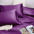 Art Silk Satin Sheet Set Hotel 3 Pieces Fitted/Flat Sheet Bedding Set-Luxury Soft Silky Sheets for Hair and Skin, Similar to Silk Bed Sheets Set 3 Pieces(King Single,Purple)