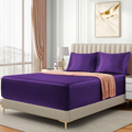 Satin Fitted Sheet Set Hotel 3 Pieces Fitted Sheet with Pillowcase, Art Silk Bedding Set-Luxury Soft Silky Sheets for Hair and Skin, Similar to Silk Fitted Sheets Set 3 Pieces(Queen,Purple)