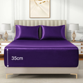 Satin Fitted Sheet Set Hotel 3 Pieces Fitted Sheet with Pillowcase, Art Silk Bedding Set-Luxury Soft Silky Sheets for Hair and Skin, Similar to Silk Fitted Sheets Set 3 Pieces(Queen,Purple)