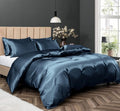 Satin Quilt cover Set Hotel 3 Pieces Quilt cover with Pillowcase, Art Silk Bedding Set-Luxury Soft Silky pillowcase for Hair and Skin, Similar to Silk Duvet/Donna Cover Set- 3 Pieces(Super King,Navy)