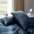 Satin Quilt cover Set Hotel 3 Pieces Quilt cover with Pillowcase, Art Silk Bedding Set-Luxury Soft Silky pillowcase for Hair and Skin, Similar to Silk Duvet/Donna Cover Set- 3 Pieces(Super King,Navy)