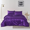 Satin Quilt cover Set Hotel 3 Pieces Quilt cover with Pillowcase, Art Silk Bedding Set-Luxury Soft Silky pillowcase for Hair and Skin, Similar to Silk Duvet/Donna Cover Set- 3 Pieces(Super King,Purple)