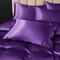 Satin Quilt cover Set Hotel 3 Pieces Quilt cover with Pillowcase, Art Silk Bedding Set-Luxury Soft Silky pillowcase for Hair and Skin, Similar to Silk Duvet/Donna Cover Set- 3 Pieces(Super King,Purple)