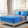 Satin Fitted Sheet Set Hotel 3 Pieces Fitted Sheet with Pillowcase, Art Silk Bedding Set-Luxury Soft Silky Sheets for Hair and Skin, Similar to Silk Fitted Sheets Set 3 Pieces(Super King,Ocean)