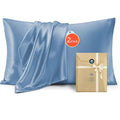 Silk Pillowcase for Hair and Skin Mulberry Silk Pillowcase Soft Breathable Smooth Both Sided Natural Silk Pillowcase with Envelope pocket Beauty Sleep Silk Pillow Case for Gift (2 Pack, Standard, Sea Blue)