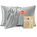 Silk Pillowcase for Hair and Skin Mulberry Silk Pillowcase Soft Breathable Smooth Both Sided Natural Silk Pillowcase with Envelope pocket Beauty Sleep Silk Pillow Case for Gift (2 Pack, Standard, Grey)