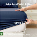 3 Piece Hotel Bamboo Cooling Fitted Sheet Set & Pillowcase -Ultra Soft 2000TC Breathable Fitted Bed Sheets Set with 37 Centimetre Deep Pocket-Cooling Sheets for Hot Sleepers(Navy,Double)