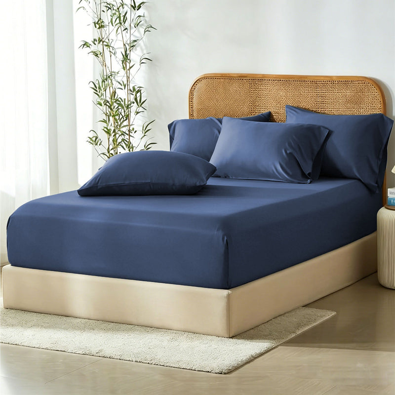 2 Piece Hotel Bamboo Cooling Fitted Sheet Set & Pillowcase -Ultra Soft 2000TC Breathable Fitted Bed Sheets Set with 37 Centimetre Deep Pocket-Cooling Sheets for Hot Sleepers(Navy,King Single)