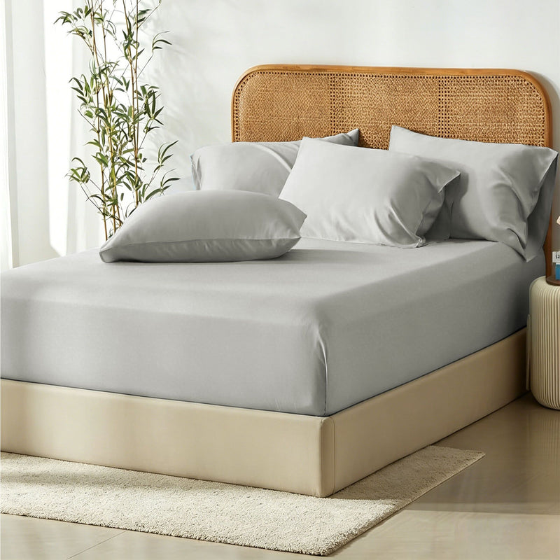 2 Piece Hotel Bamboo Cooling Fitted Sheet Set & Pillowcase -Ultra Soft 2000TC Breathable Fitted Bed Sheets Set with 37 Centimetre Deep Pocket-Cooling Sheets for Hot Sleepers(Silver-gray,King Single)