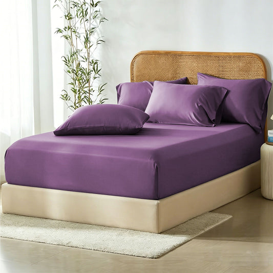 2 Piece Hotel Bamboo Cooling Fitted Sheet Set & Pillowcase -Ultra Soft 2000TC Breathable Fitted Bed Sheets Set with 37 Centimetre Deep Pocket-Cooling Sheets for Hot Sleepers(Purple,King Single)