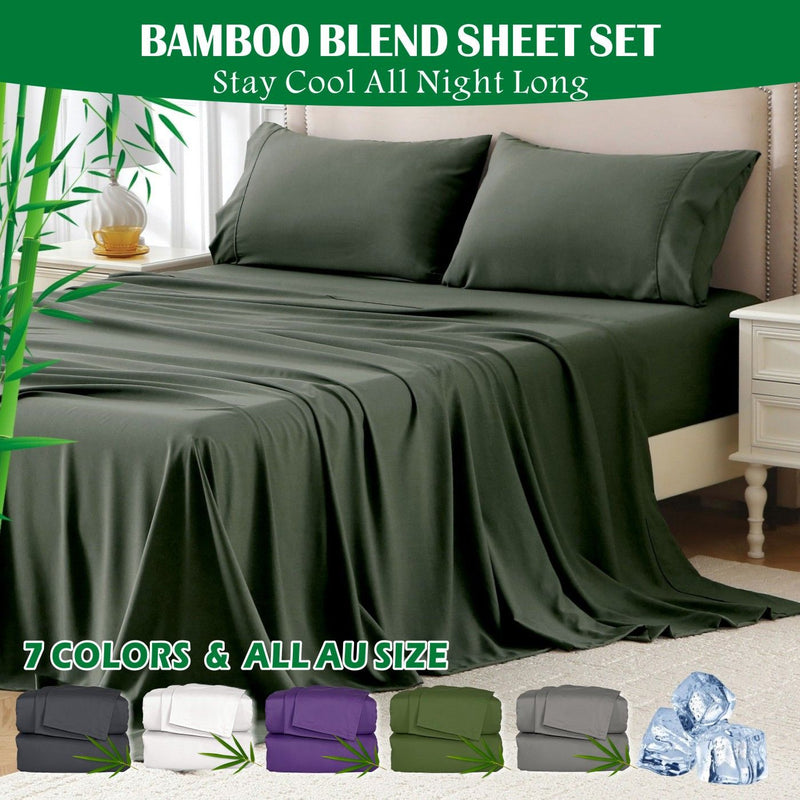 3 Piece Hotel Bamboo Cooling Sheet Set -Ultra Soft 2000TC Breathable Bed Sheets Set with 37 Centimetre Deep Pocket-Cooling Sheets for Hot Sleepers(Olive green,King Single)
