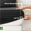 3 Piece Hotel Bamboo Cooling Fitted Sheet Set & Pillowcase -Ultra Soft 2000TC Breathable Fitted Bed Sheets Set with 37 Centimetre Deep Pocket-Cooling Sheets for Hot Sleepers(Black,Queen)