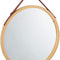Hanging Round Wall Mirror 38 cm - Solid Bamboo Frame and Adjustable Leather Strap for Bathroom and Bedroom