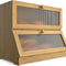 Double Layer Bamboo Bread Box for Kitchen Counter with Large Capacity and Clear Window