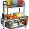 Dish Drying Rack 3 Tier Large Capacity Kitchen Storage with Utensil and Cutting Board Holder