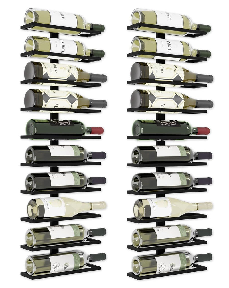 Set 2 Pcs Metal Wall Mount Wine Rack for Wine Bottles, Liquor, Champagne (Holds 10 Bottles)
