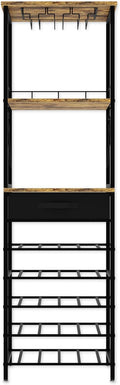 CARLA HOME Freestanding Wine Rack for 20 Bottles with Wood Countertop and Sturdy Metal Frame