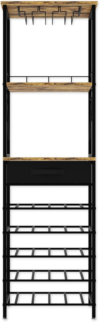 CARLA HOME Freestanding Wine Rack for 20 Bottles with Wood Countertop and Sturdy Metal Frame