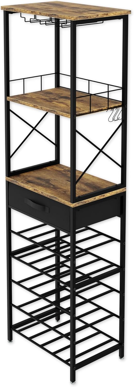 CARLA HOME Freestanding Wine Rack for 20 Bottles with Wood Countertop and Sturdy Metal Frame