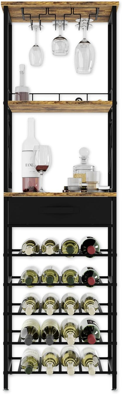 CARLA HOME Freestanding Wine Rack for 20 Bottles with Wood Countertop and Sturdy Metal Frame