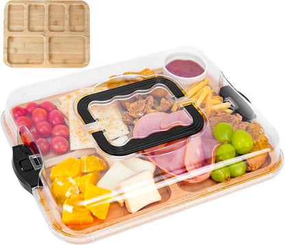 CARLA HOME Bamboo Charcuterie Board with Lid & Handle ideal Gift for Kitchen, Party & Picnic (6 Compartments)