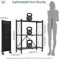 CARLA HOME 3-Tier Foldable Storage Shelf with Wheels for Kitchen, Garage, Pantry or Basement (Black)